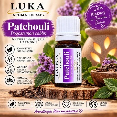 Patchouli 10 ml – 100% naturalny olejek eteryczny Pogostemon Cablin Oil LUKA Aroma